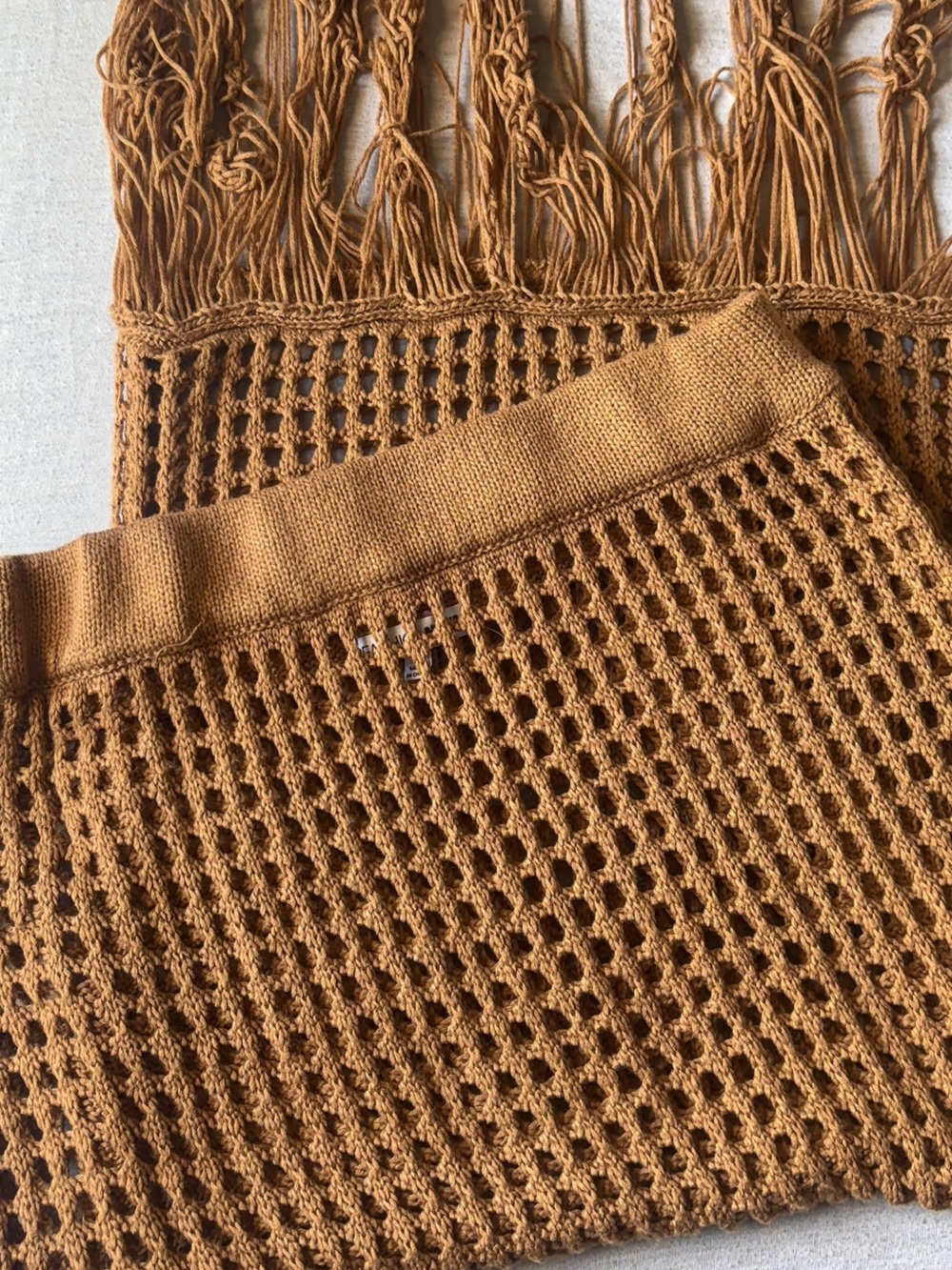 Fashion Nova Brown Crochet Fringe Swim Coverup